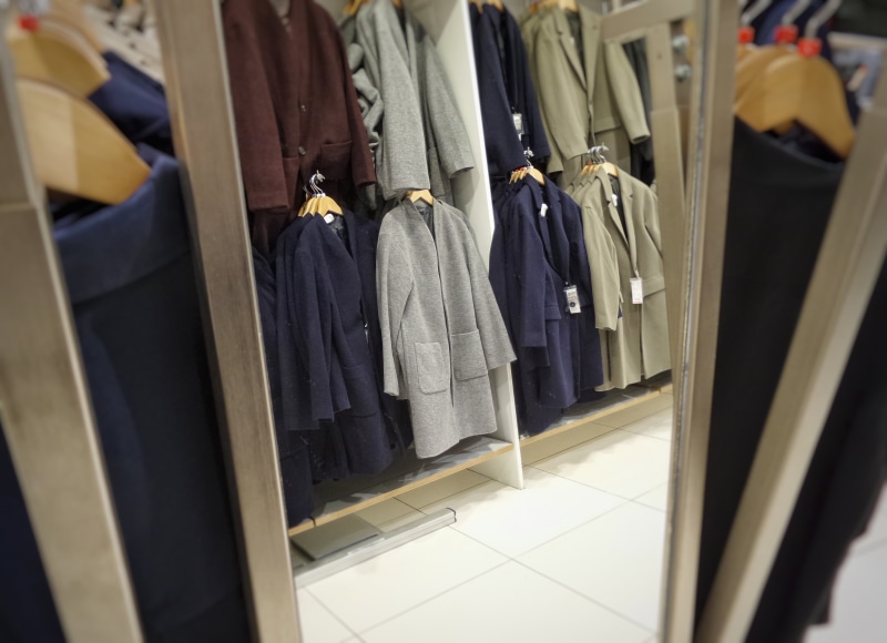 retail, no people, wear, consumerism, clothes, fashion, elegance, clothing, large group of objects, closet, shopping shop, coathanger, mirror, 4K, indoors