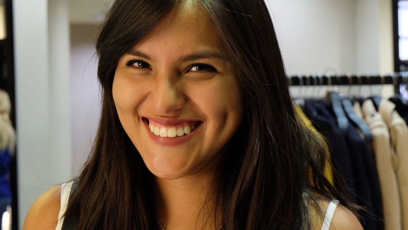 rack, boutique, clothes, women, fashion, young Adult, people, females, sale, lifestyles, brown hair, coathanger, smiling, toothy smile, shopaholic, clothing Store