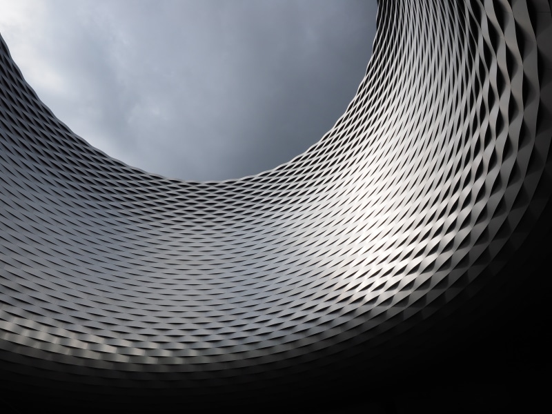 silver colored, messe basel, metal, beauty in nature, building exterior, copy space, basel, 4K, herzog de meuron, outdoors, abstract, hole
