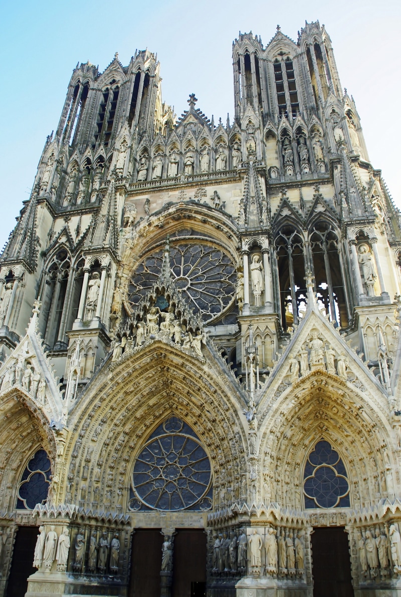 ornate, tours, building, portals, 2K, arch, built structure, building exterior, travel destinations, low angle view, reims, gothic, architecture, day