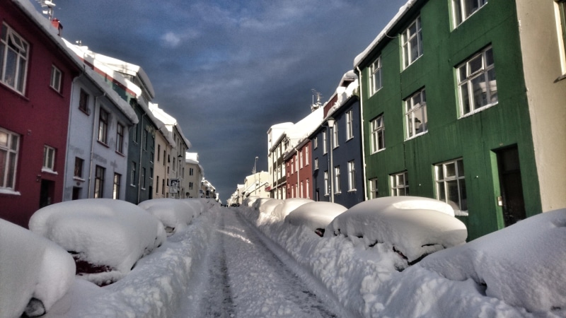 sky, cloudy, snow, blizzard, house, building, neighbourhood, cloud, town, 4K, iceland, window, road, grettisgata, reykjavik, facade, freezing, houses