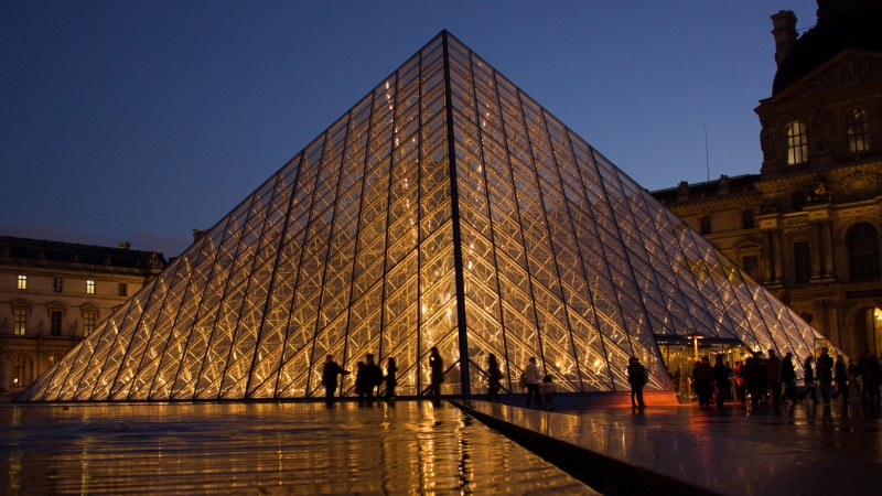louvre, glass, night, tourist attraction, 5K, 5k, louvre pyramid, europe, museum, historic, france, architecture, paris