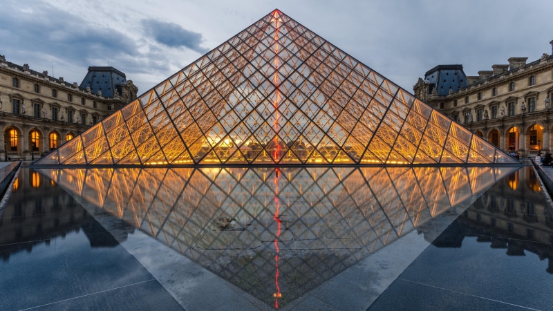 france, 4K, piramid, ligth, louvre, europe, paris