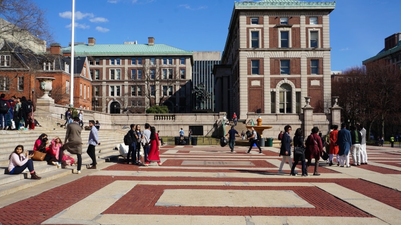 white, street, building exterior, walking, built structure, large group of people, united, new, district, outdoors, manhattan, university, crosswalk, columbia