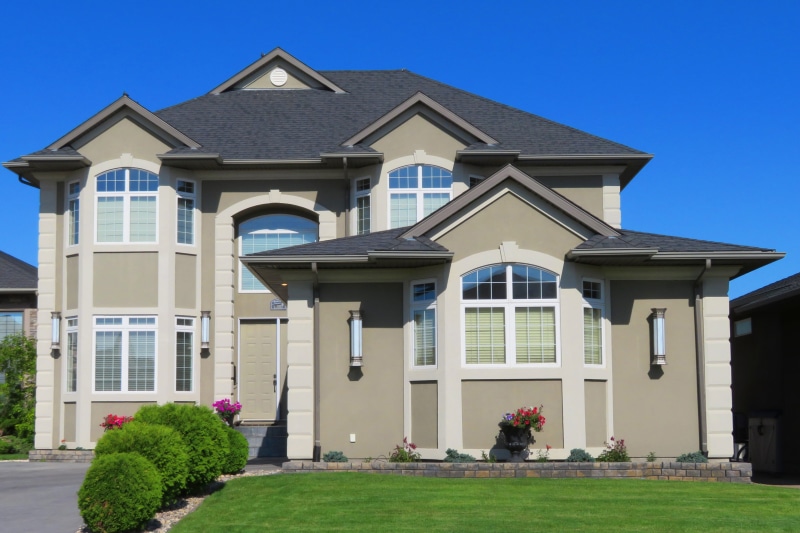 no people, suburb, luxury, day, various, lawn, architecture, house, outdoors, built structure, architectural column, home, entrance, detached, modern, plant