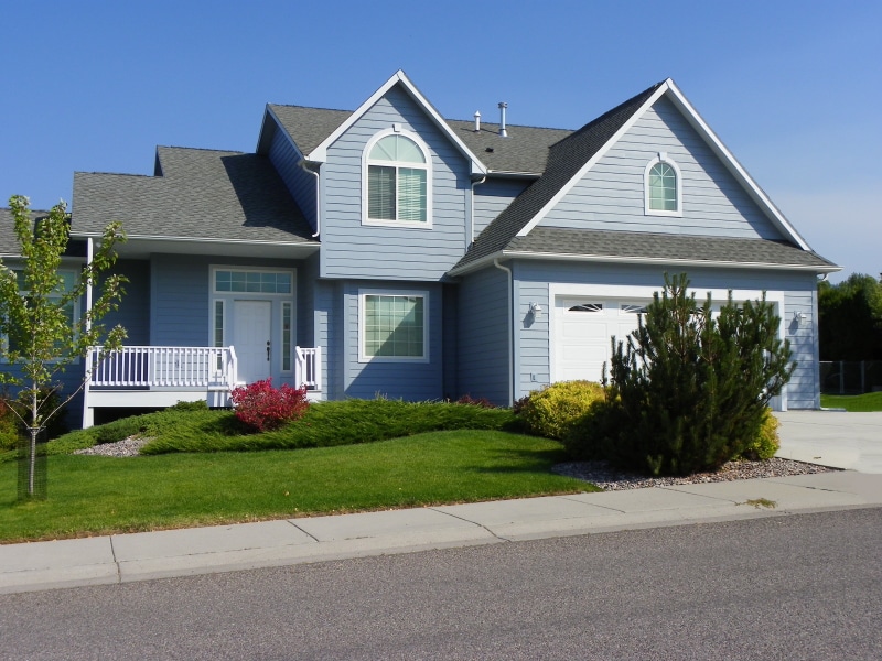 suburban, dwelling, storey, america, home ownership, entrance, luxury, gray, grass, residential district, 4K, outdoors, front or back yard, residence