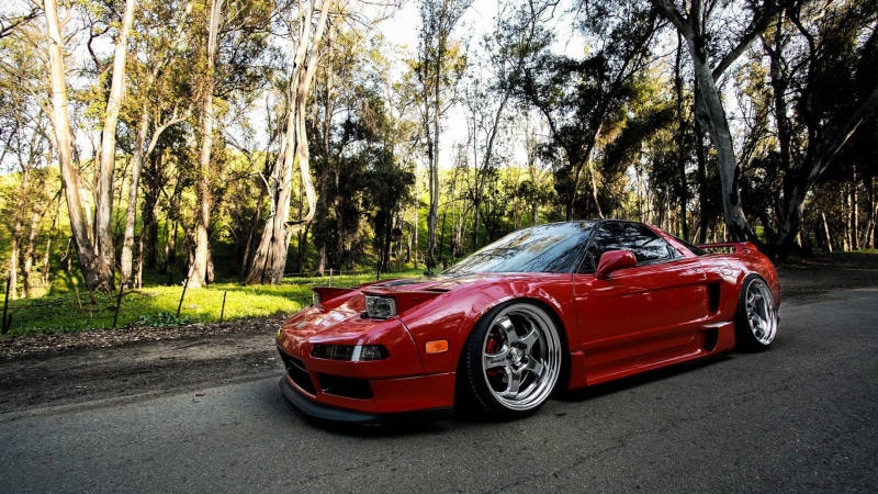 Honda, tree trunk, luxury, wheel, Honda NSX, trees, nature, forest, no people, land vehicle, retro styled, plant, mode of transportation, motor vehicle