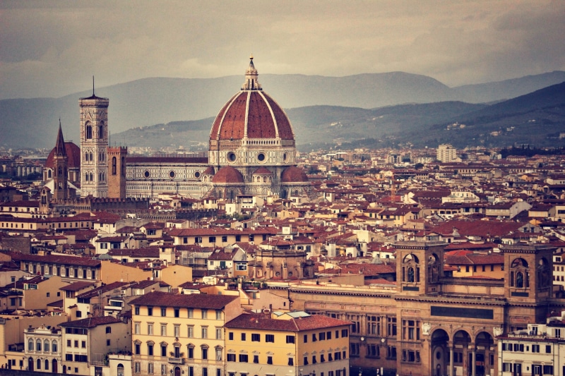 mountain, building exterior, building, church, rooftops, tourism, renaissance, duomo Santa Maria Del Fiore, piazza Del Duomo - Florence, sky, campanile - Florence
