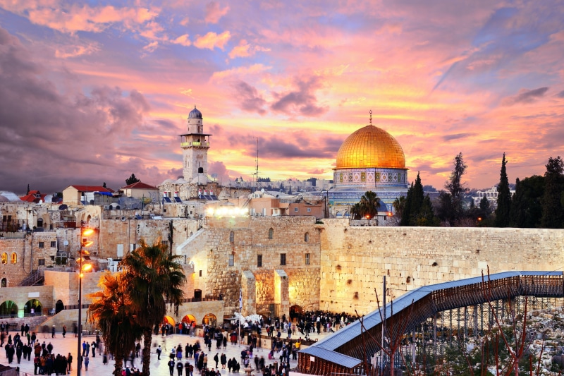 Israel, trees, 2K, Jerusalem, home, Palace, people, clouds, the sky, sunset, the evening, lights
