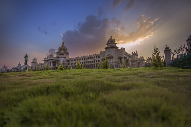 white, landmark, sky, built structure, landscape, historical, soudha, religion, palace, travel, india, sunset, the past, no people, architecture, karnataka