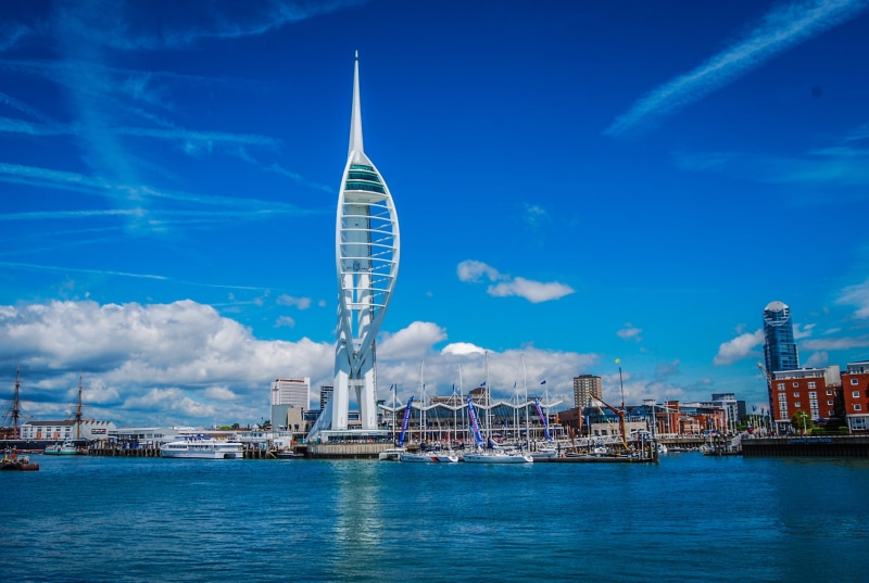 blue, building, england, building exterior, 2K, boat, travel, sea, bright, architecture, travel destinations, water, sky, rise, waterfront, city, cityscape