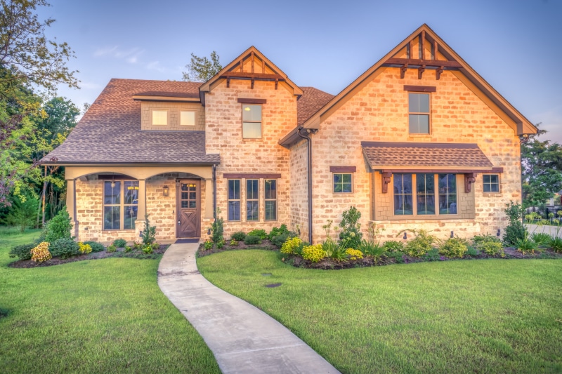 home Ownership, grass, brick, outdoors, front or Back Yard, suburb, no people, entrance, built structure, mansion, residential Building, luxury, photography