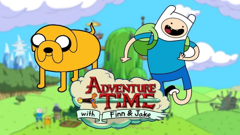 western script, Jake the Dog, focus on foreground, time, Finn the Human, animal, nature, yellow, jake, cloud - sky, no people, finn, vertebrate, digital