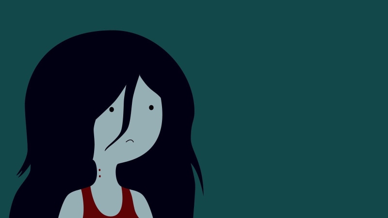 Marceline the vampire queen, representation, colored background, blue, indoors, side view, lifestyles, copy space, studio shot, minimalism, silhouette