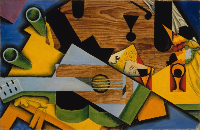 Still life with guitar, 1913, cubism, Juan Gris, 2K