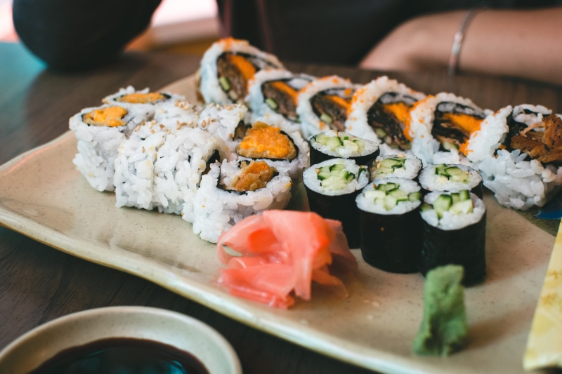 ready-to-eat, japanese food, japan, serving size, yam california, restaurant, eating out, salmon, food, human Hand, healthy Eating, tray, fish, japanese Culture