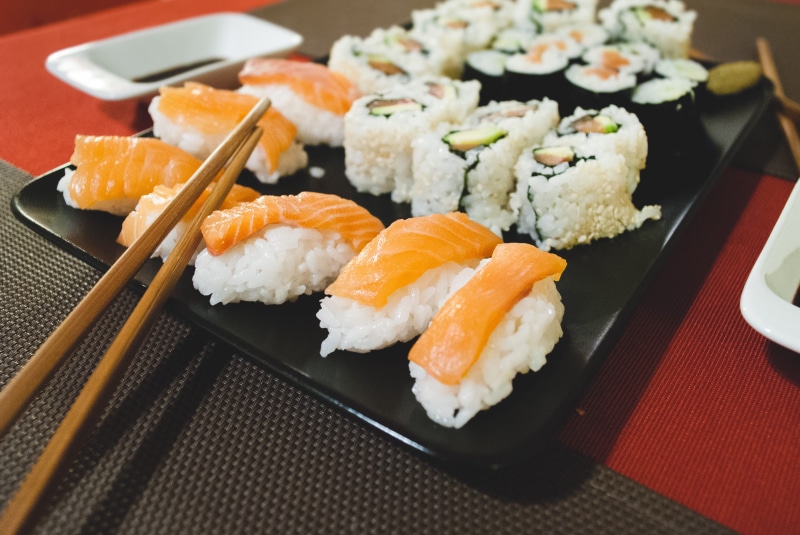 high angle view, ginger, japanese, japan, food, seafood, soybean, 2K, japanese Cuisine, crockery, asian Cuisine, salmon, meal, nori, maki Sushi, fish