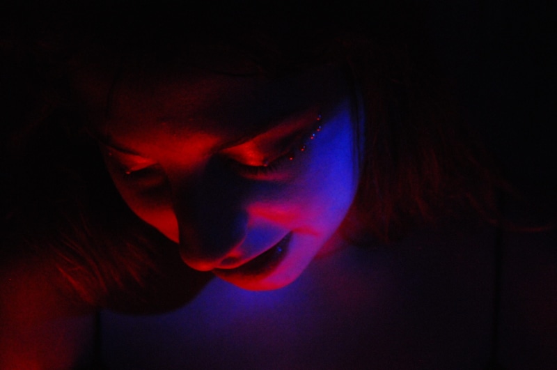 spooky, night, makeup, girl, 4K, dark, human face, aesthetic, body part, black background, beautiful woman, red light, smile, close-up, light, horror