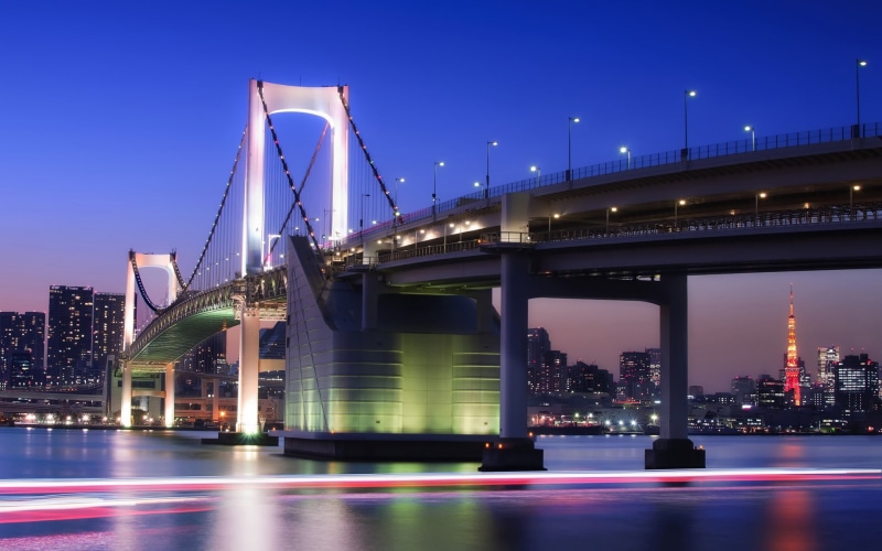 Night, Lights, City, concrete, Bridge, Tokyo, Buildings, white, Japan, 1080P