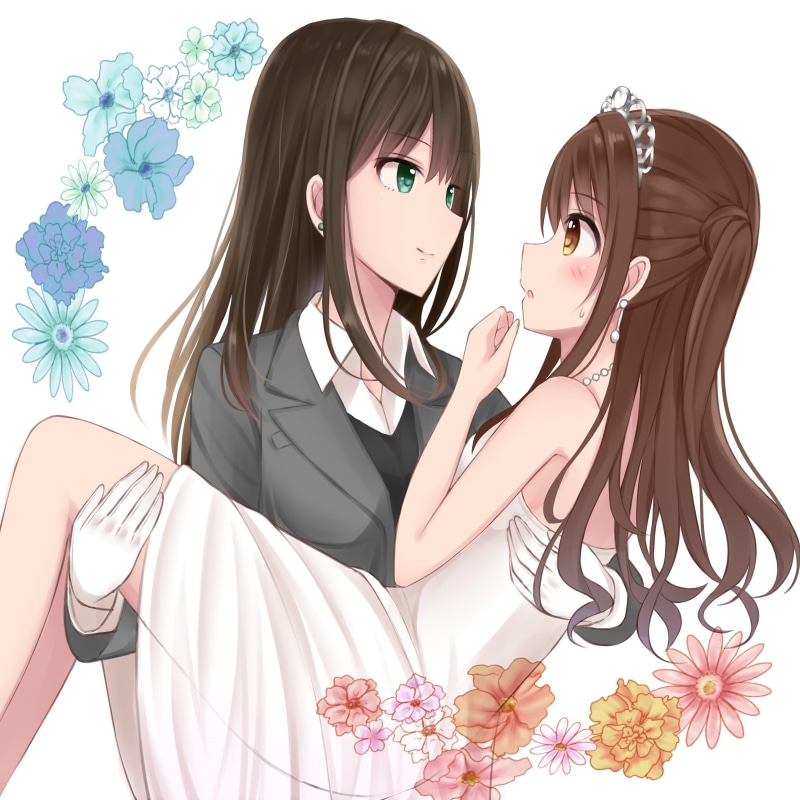 anime, lifestyles, emotion, young women, flower, heterosexual couple, beautiful woman, wedding dress, beauty, flowering plant, plant, people, Shibuya Rin