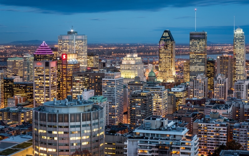 rise, high, Quebec, Montreal, Lights, Canada, photograph, 1080P, aerial, City, Buildings, Night