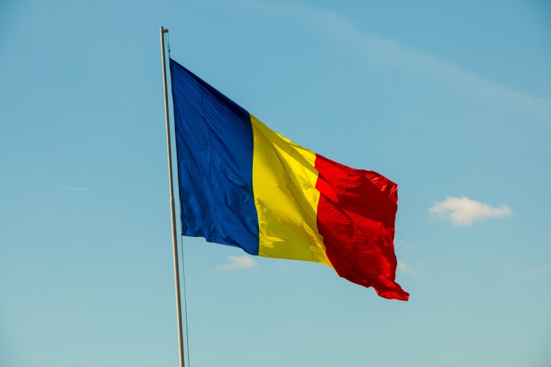 shape, emotion, sky, striped, pole, flag, environment, day, low angle view, waving, sunlight, red, patriotism, blue, pride, no people, Romania, 5K, outdoors