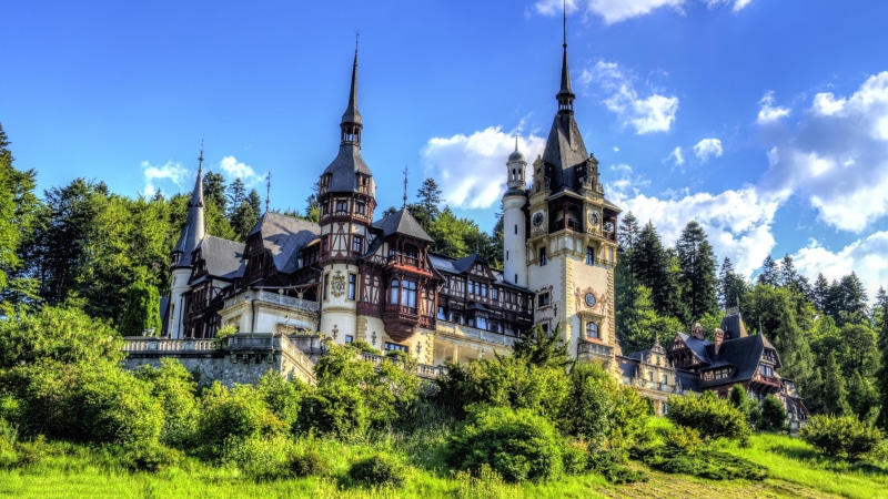 carpathian mountains, sinaia, europe, 4K, blue sky, romania, sky, pele castle, castle