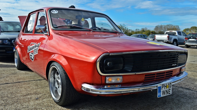 day,  Romania, land vehicle, road, Drag Racing Romania, stationary, red, headlight, no people, Dacia 1300, mode of transportation, sky, Dacia, street, car