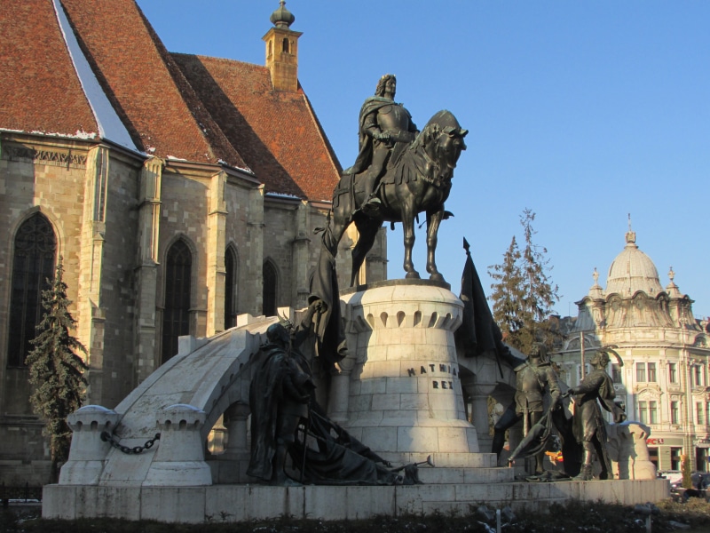 old town, sculpture, nature, the past, transylvania, architecture, clear sky, religion, sky, 4K, statue, art and craft, travel destinations, matthias corvinus of hungary