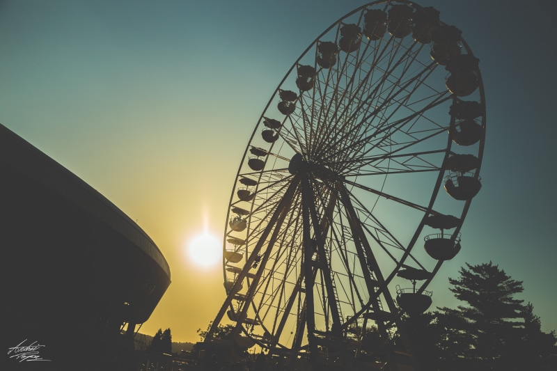 circle, arts culture and entertainment, low angle view, romania, tree, clear sky, plant, geometric shape, 5K, amusement park ride, no people, untold festival arena