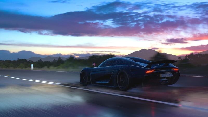 road, motor vehicle, mode of transportation, nature, road trip, land vehicle, video games, forza horizon 3, no people, black, sky, benz, 4K, motion, symbol