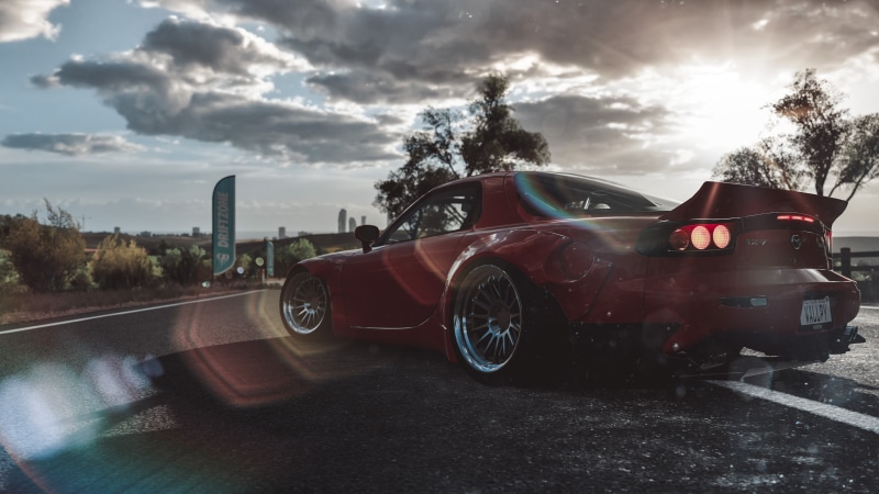 day, street, wheel, car, racing, transportation, city, pc games, 4k, mazda rx7, outdoors, forza, forza horizon 3, travel, 4K, no people, mode of transportation
