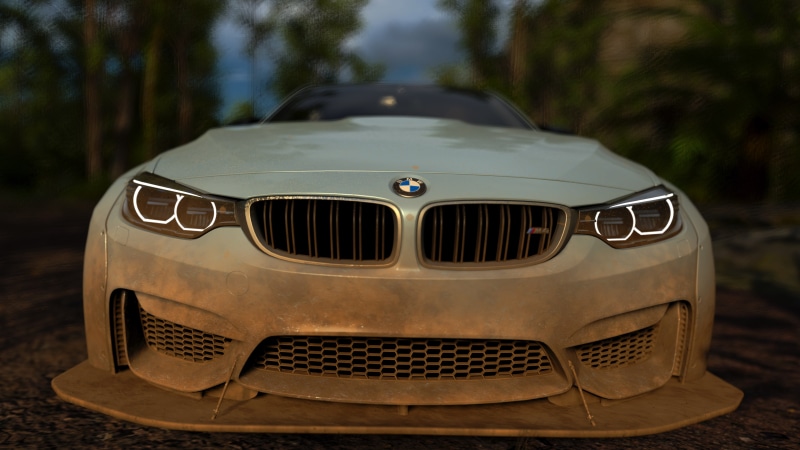 outdoors, nature, Forza, reflection, front view, retro styled, 4K, mode of transportation, glass - material, metal, headlight, car, motor vehicle, no people