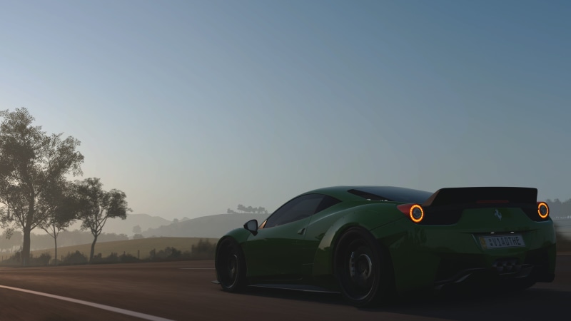 road, travel, sunlight, land vehicle, clear sky, plant, nature, transportation, copy space, motor vehicle, road trip, 4K, Forza Horizon, tree, car, no people