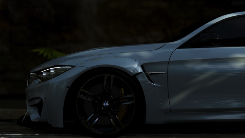 forza horizon 3, chrome, black color, tire, focus on foreground, stationary, transportation, land vehicle, luxury, outdoors, M4, wheel, night, sports car