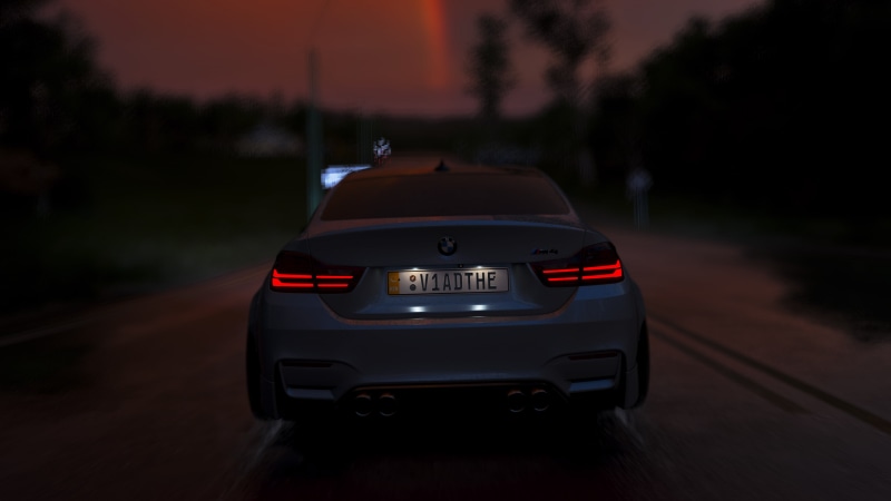 no people, transportation, focus on foreground, street, night, Forza, on the move, M4, 4K, red, illuminated, land vehicle, BMW, Forza Horizon, road trip