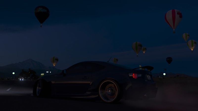 car, Forza Horizon, night, journey, adventure, no people, nature, hot air balloon, motor vehicle, transportation, Forza, on the move, land vehicle, flying
