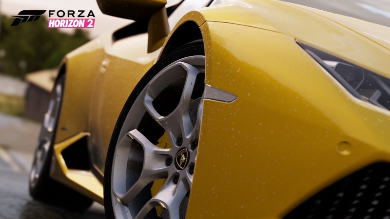 communication, yellow, Racing, land vehicle, motor vehicle, wheel, Forza horizon 2, 2014, car, metal, 1080P, black color, sign, close-up, selective focus