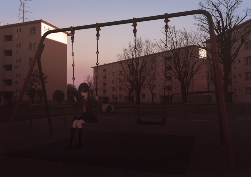 one person, built structure, full length, lifestyles, playground, city, building, bare tree, alone, outdoors, child, sky, architecture, women, childhood