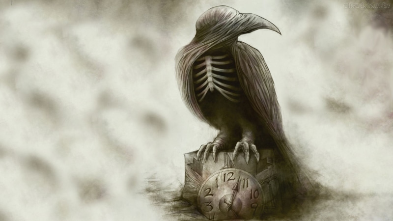 In Flames, architecture, birds, fantasy art, 1080P, sky, animals in the wild, raven, bird of prey, animals, tree, animal, bones, Sounds of a Playground Fading