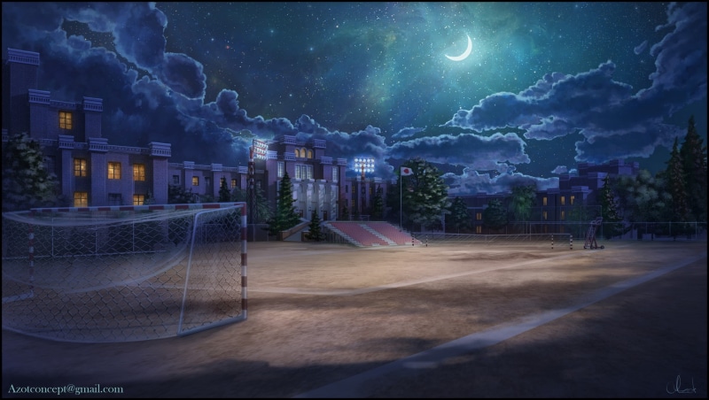 night, the building, Playground, School Ground at Night, gate, 1080P