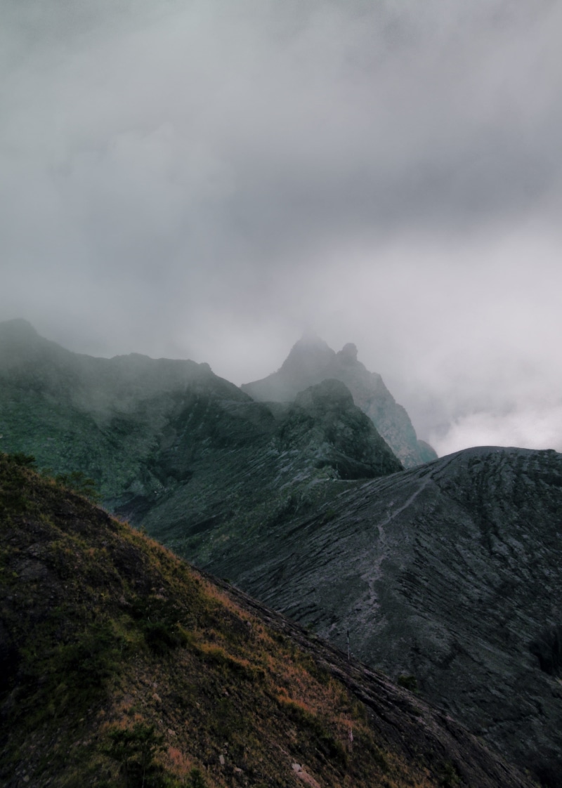 no people, mountains, geology, rock, indonesia, scenics - nature, nature, 4K, roamer, kelud, power in nature, mountain range, foggy, non-urban scene, day
