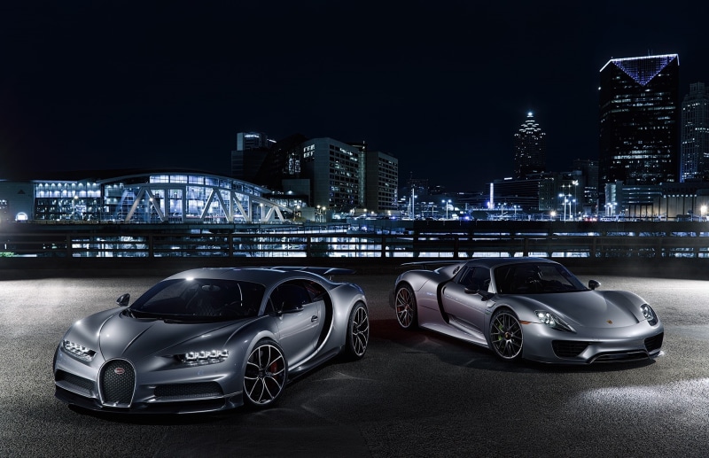 1080P, City, Lights, Porsche, Chiron, Bugatti, Silver, Spyder, 918, VAG