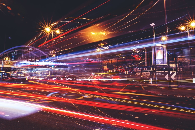night shot, shot, dusk, no people, night, built Structure, motion, 4K, street Light, long Exposure, trails, illuminated, street, car, highway, city Life