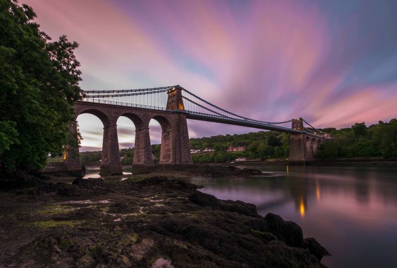 Cymru, Wales, Waterscape, Landscape, Structures, brooklyn, famous Place, Longexposure, bridge, Sunrise, Menai bridge, Reflections, Cloudscape, architecture