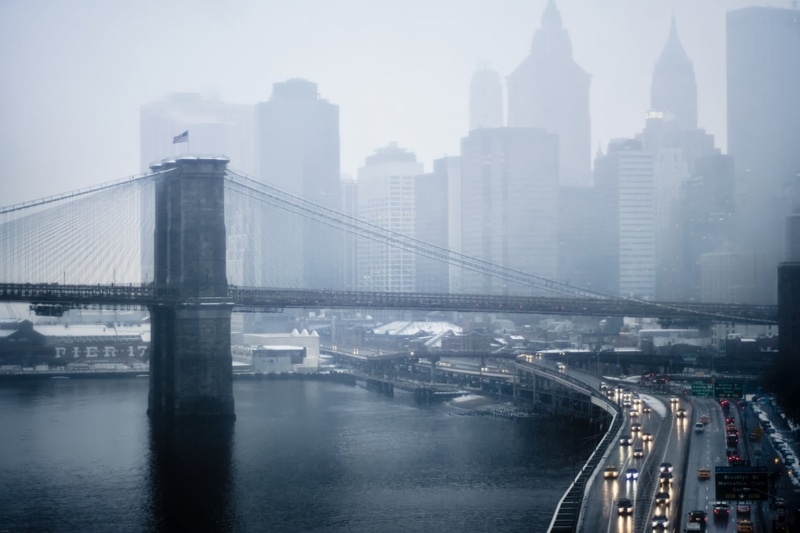 outdoors, fog, building, no People, building Exterior, modern, connection, travel Destinations, tall - high, sunset, mode of transportation, nature, manhattan Bridge