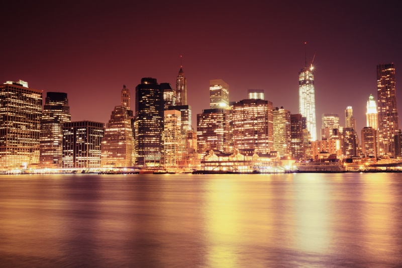 light, city, manhattan, East River, USA, houses, lower, New York City, Lower Manhattan, Buildings, lights, 1080P, york, New York, Strait, new, Skyscrapers
