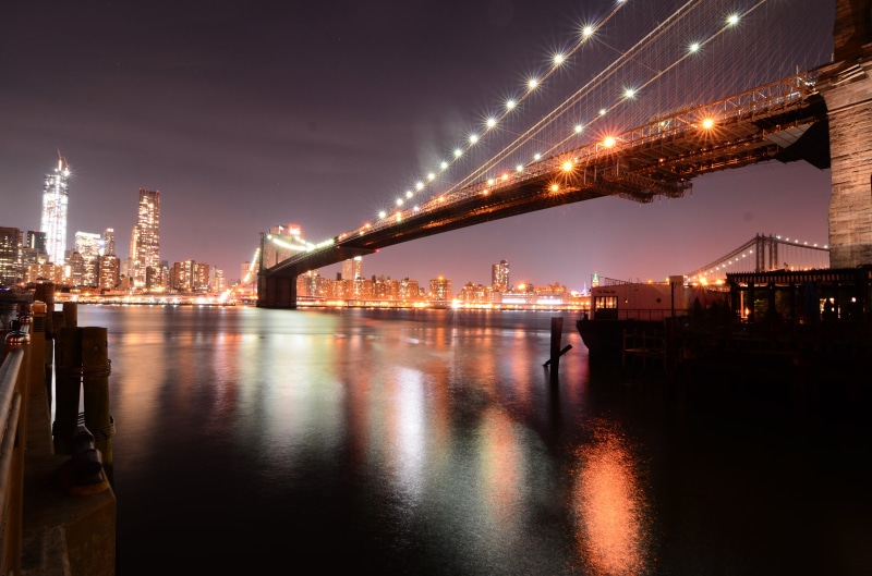 hudson River, Skyline, Brooklyn Bridge Park, cityscape, urban Skyline, Nikon  Nikkor, built Structure, night, NYC, bridge - Man Made Structure, famous Place