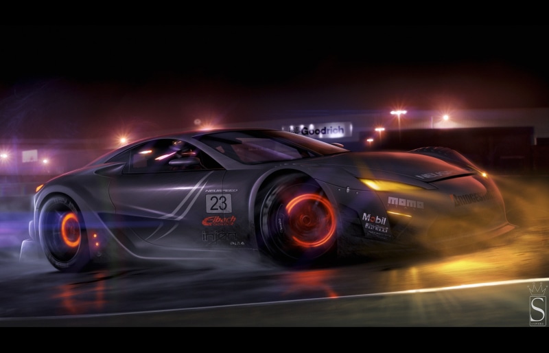 motor vehicle, road, land vehicle, motion, no people, street, light trail, on the move, racing, luxury, transportation, outdoors, long exposure, night