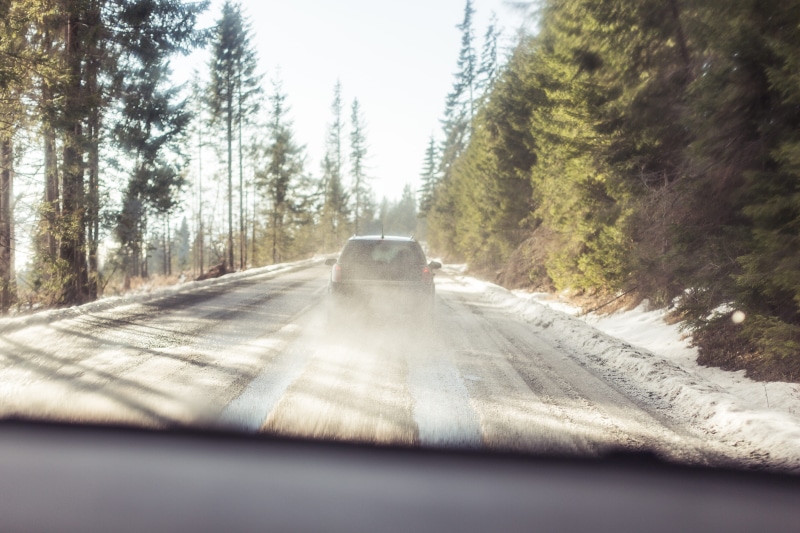 cars, highway, snowy, winter, motion, Forest Road, following, day, land Vehicle, road, tree, mode of transportation, motor vehicle, pine tree, asphalt